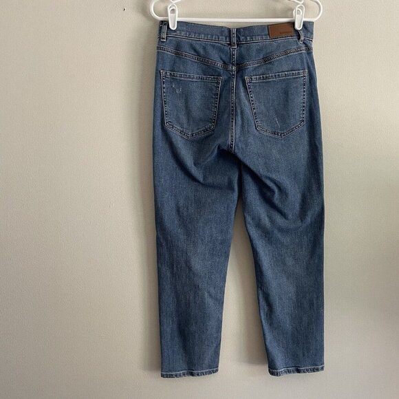 Express Women 8R Medium Wash Distressed Denim Stretch Super High Rise Mom Jean - Picture 5 of 10